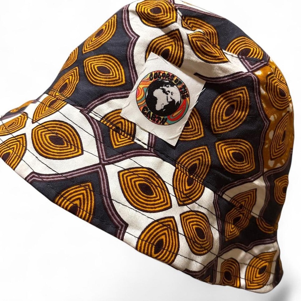 Handmade African Ankara Print boho tribal Bucket hat Earthy Geometric Bogolan